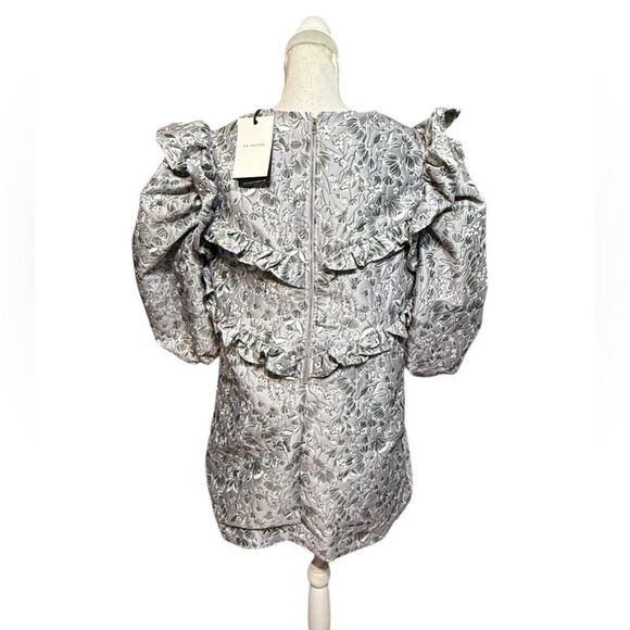 En Saison Michelle Purple Floral Jacquard Puff Sleeve Mini Dress Victorian L NWT - Picture 5 of 7